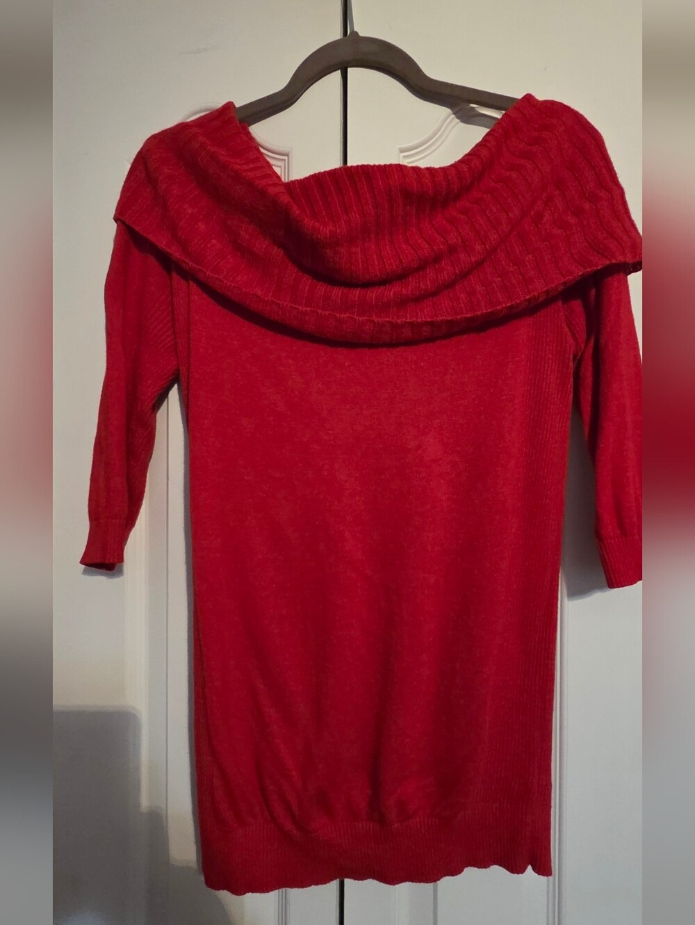 Express Red Off-the-Shoulder Ribbed Sweater